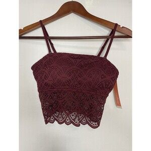Colsie Women's Small Burgundy Lace Tank Top Adjustable Straps Shelf Bra NWT